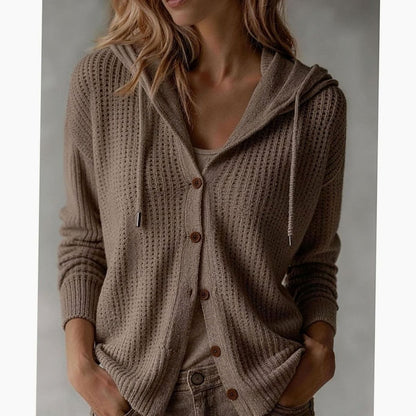 Wafelgebreid vest met capuchon en knopen voor dames
