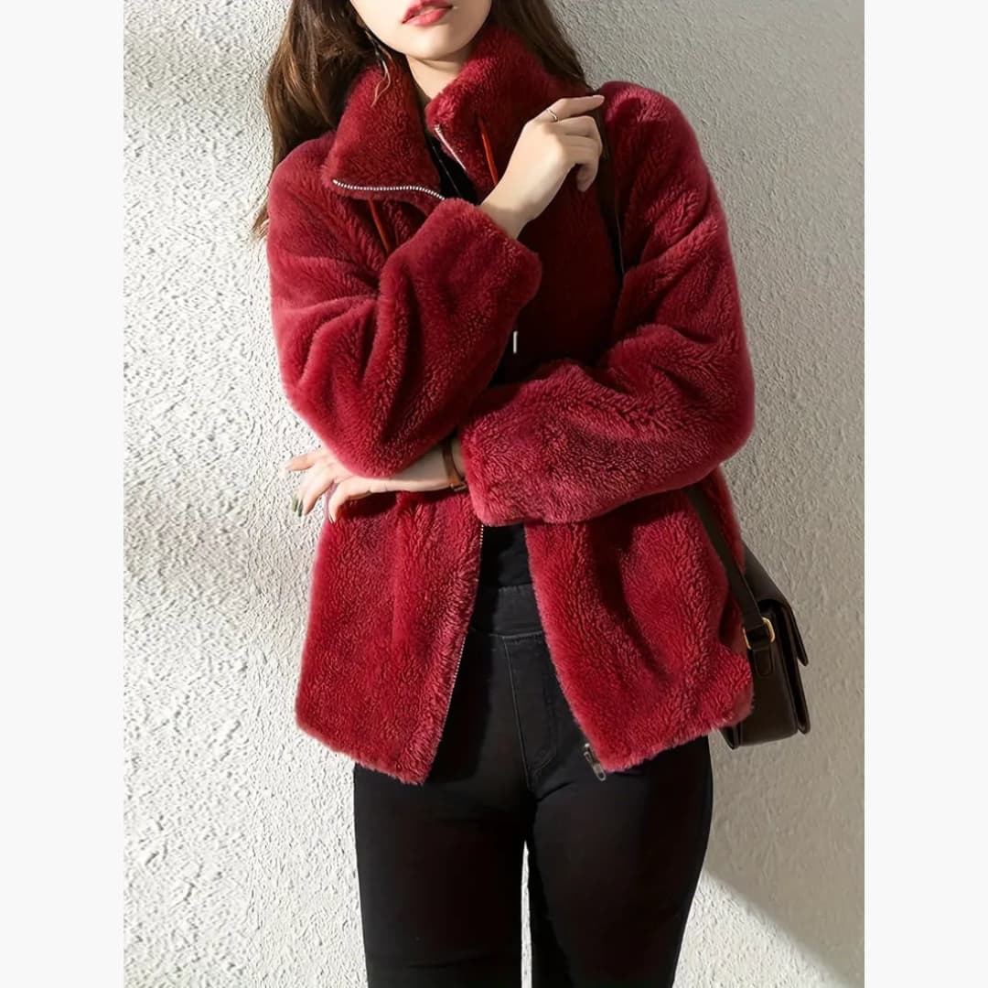 Warme en casual teddy jas met ritssluiting voor dames