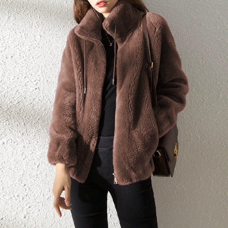 Warme en casual teddy jas met ritssluiting voor dames