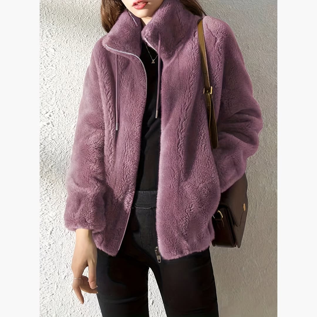 Warme en casual teddy jas met ritssluiting voor dames
