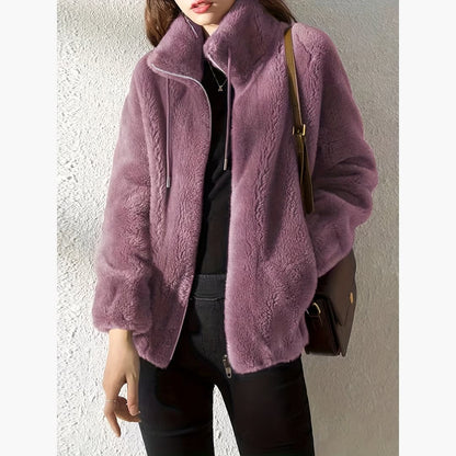 Warme en casual teddy jas met ritssluiting voor dames