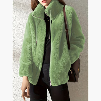Warme en casual teddy jas met ritssluiting voor dames