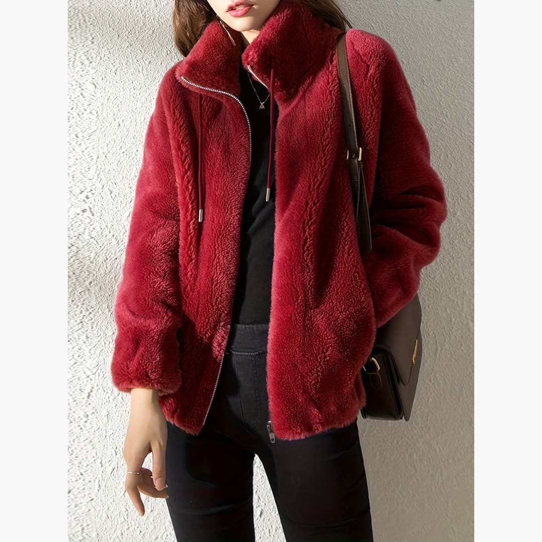 Warme en casual teddy jas met ritssluiting voor dames