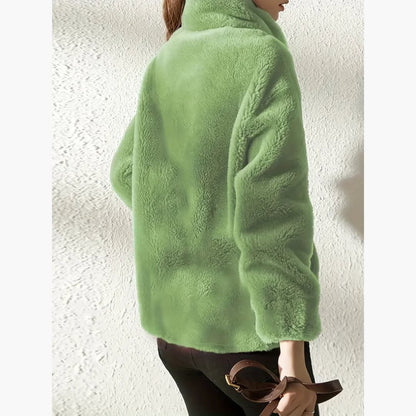 Warme en casual teddy jas met ritssluiting voor dames