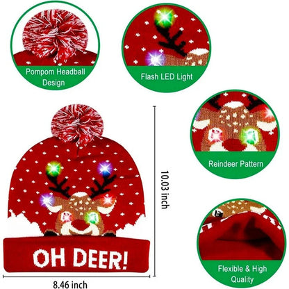Warme gebreide kerstmuts met knipperende ledverlichting