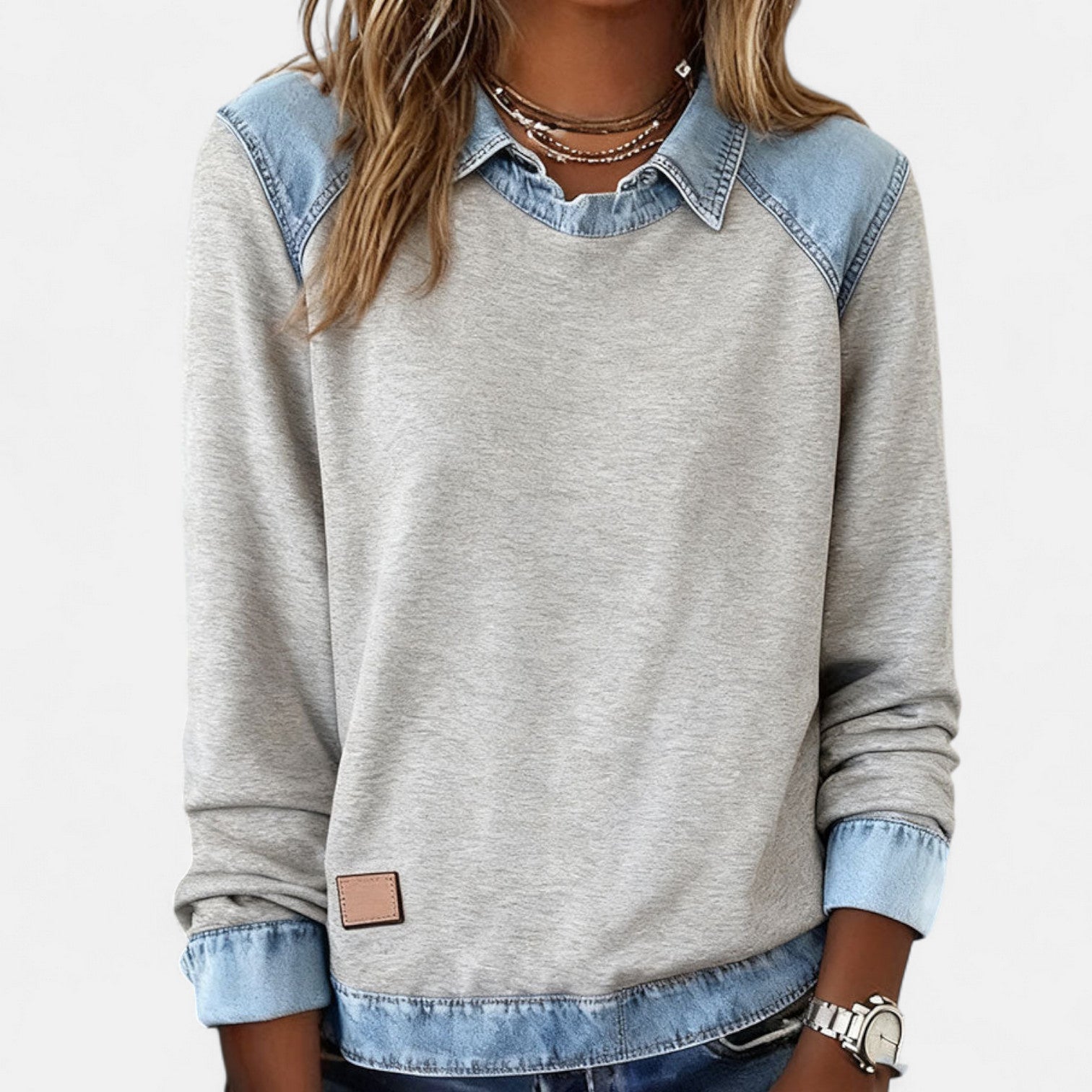 Image of Wendy | Dames Trui met Lange Mouwen en Denim Kraag
