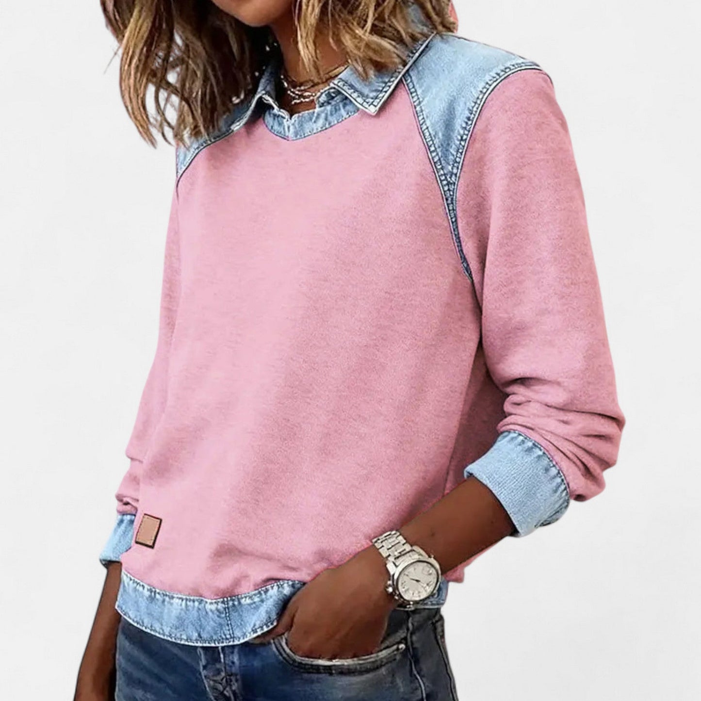 Image of Wendy | Dames Trui met Lange Mouwen en Denim Kraag