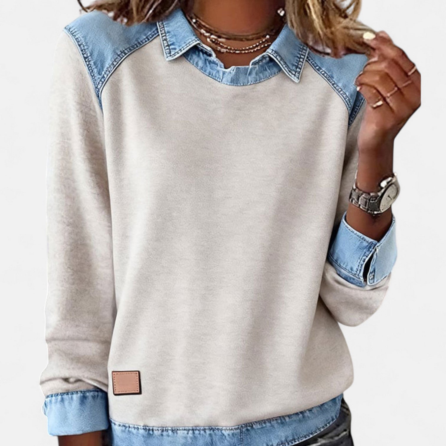 Image of Wendy | Dames Trui met Lange Mouwen en Denim Kraag