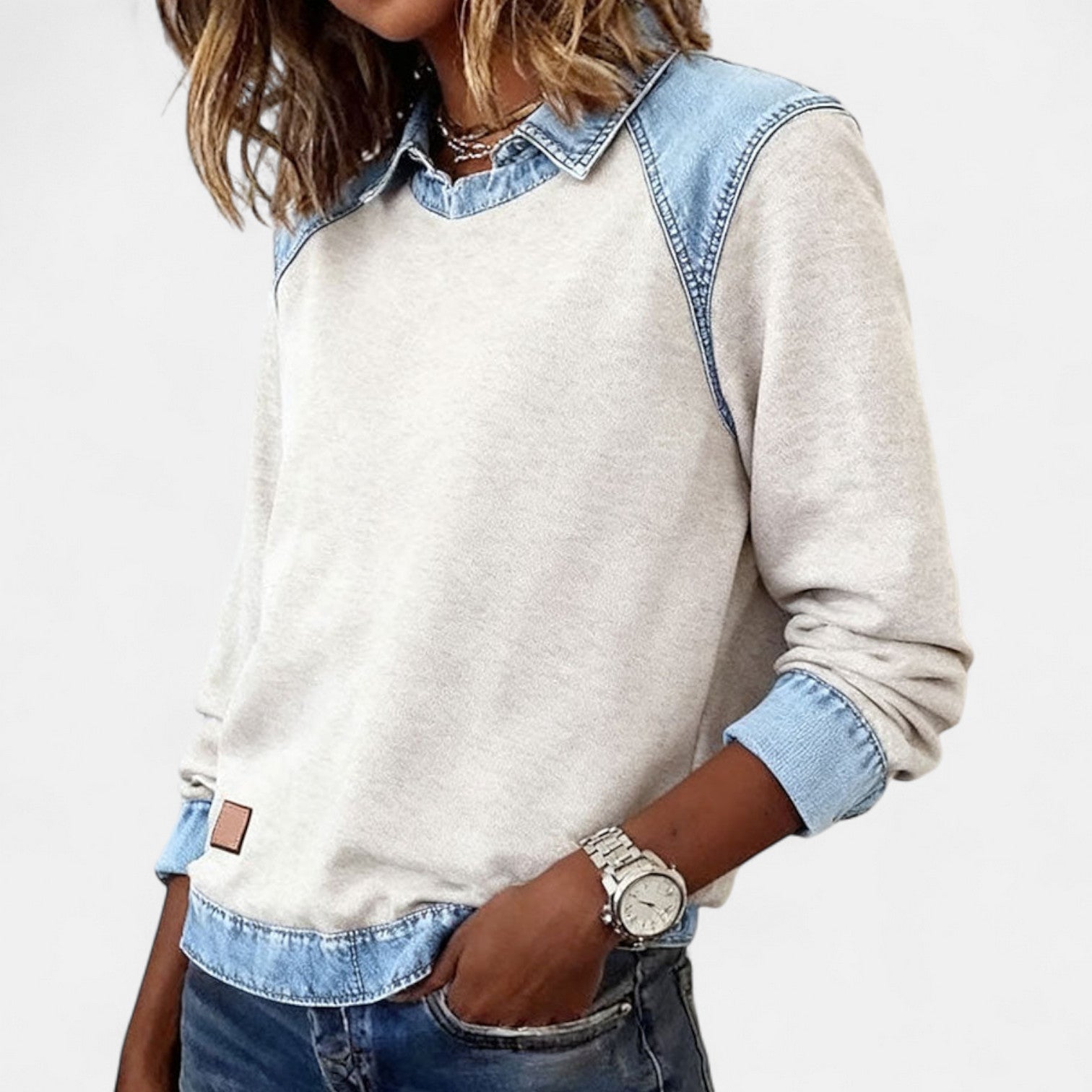 Image of Wendy | Dames Trui met Lange Mouwen en Denim Kraag