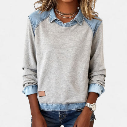 Image of Wendy | Dames Trui met Lange Mouwen en Denim Kraag