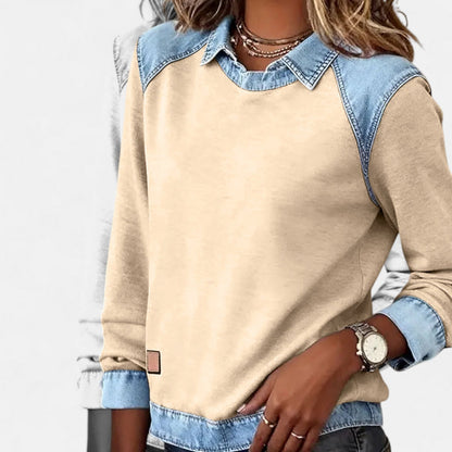 Image of Wendy | Dames Trui met Lange Mouwen en Denim Kraag