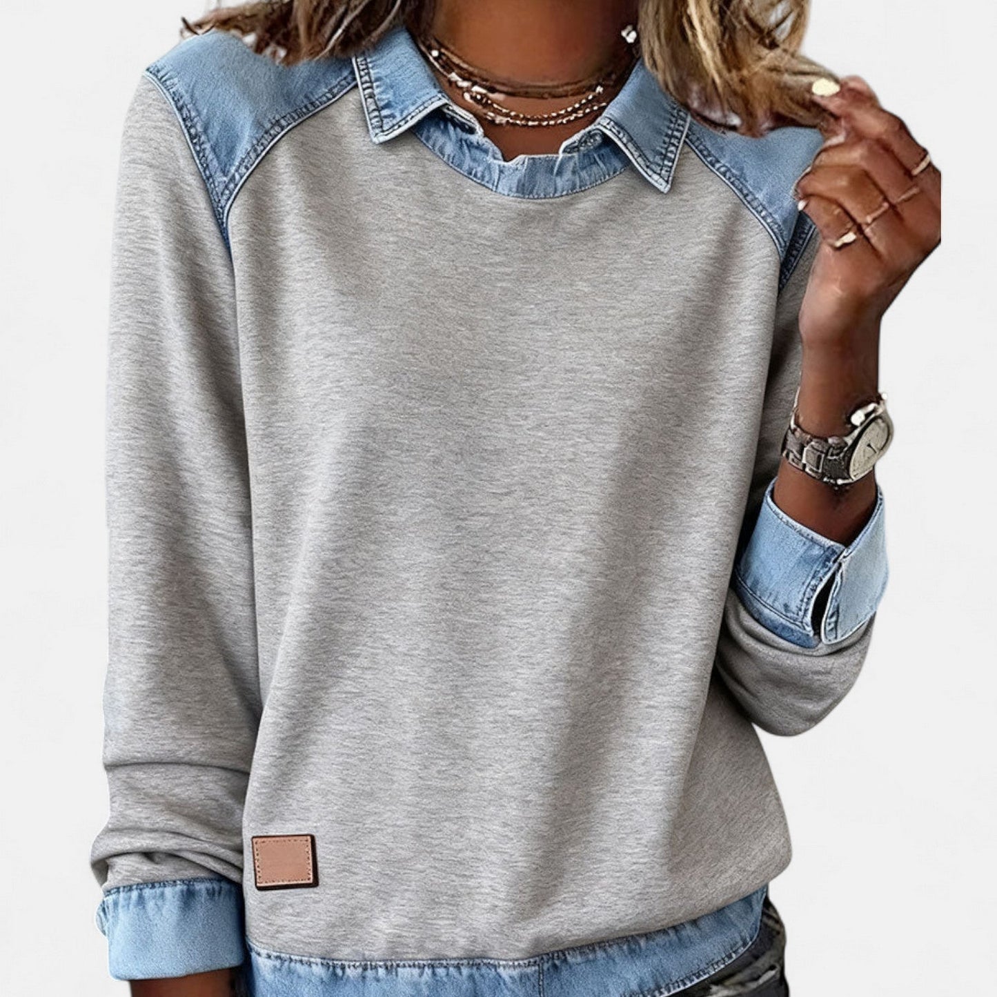 Image of Wendy | Dames Trui met Lange Mouwen en Denim Kraag