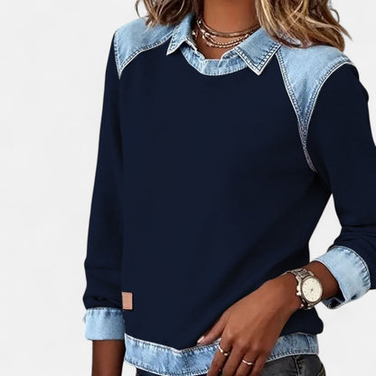 Image of Wendy | Dames Trui met Lange Mouwen en Denim Kraag