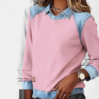 Image of Wendy | Dames Trui met Lange Mouwen en Denim Kraag