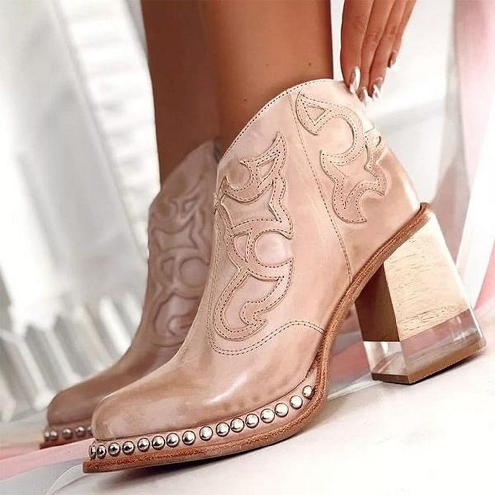 Western enkellaarsjes voor dames met studs en blokhak