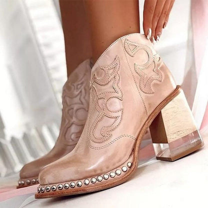 Western enkellaarsjes voor dames met studs en blokhak