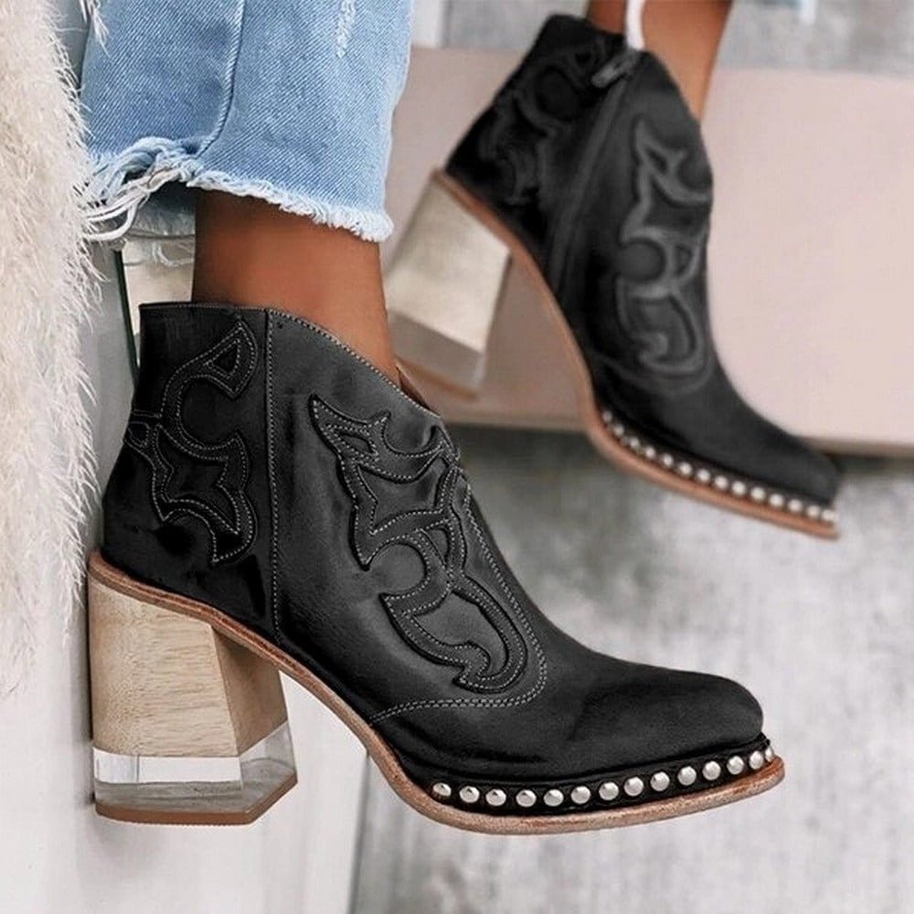 Western enkellaarsjes voor dames met studs en blokhak