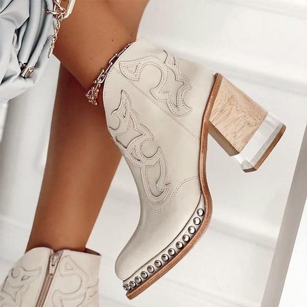 Western enkellaarsjes voor dames met studs en blokhak
