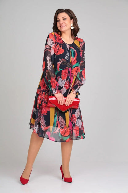 Image of Yara | Dames Lange Mouw A-lijn Midi Jurk