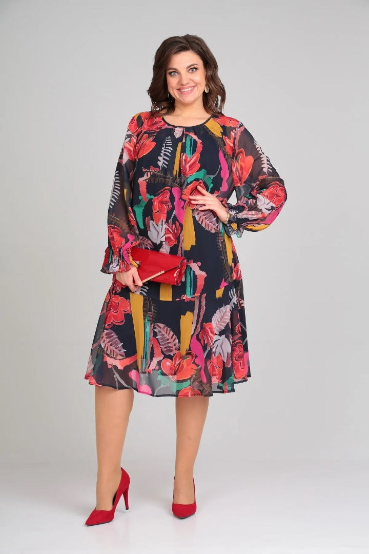 Image of Yara | Dames Lange Mouw A-lijn Midi Jurk