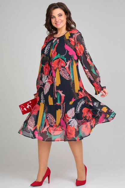Image of Yara | Dames Lange Mouw A-lijn Midi Jurk