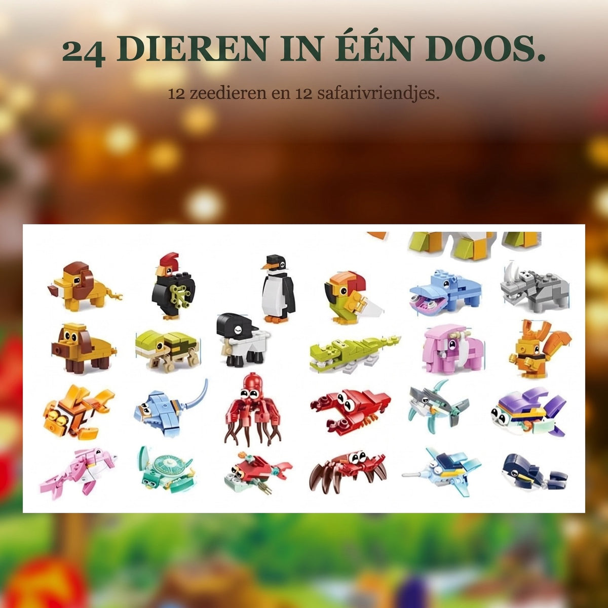 Zeedieren Adventskalender, 24 Dieren van Bouwsteentjes + Groot Zeedier