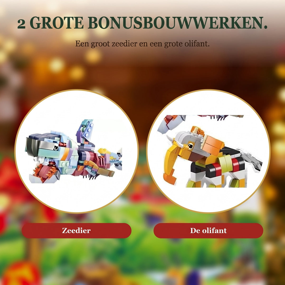 Zeedieren Adventskalender, 24 Dieren van Bouwsteentjes + Groot Zeedier