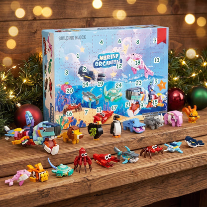 Zeedieren Adventskalender, 24 Dieren van Bouwsteentjes + Groot Zeedier